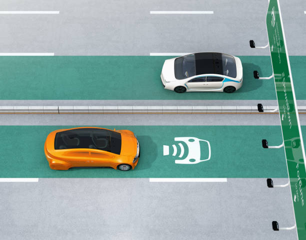 istock Electric car driving on the wireless charging lane of the highway 685806752
