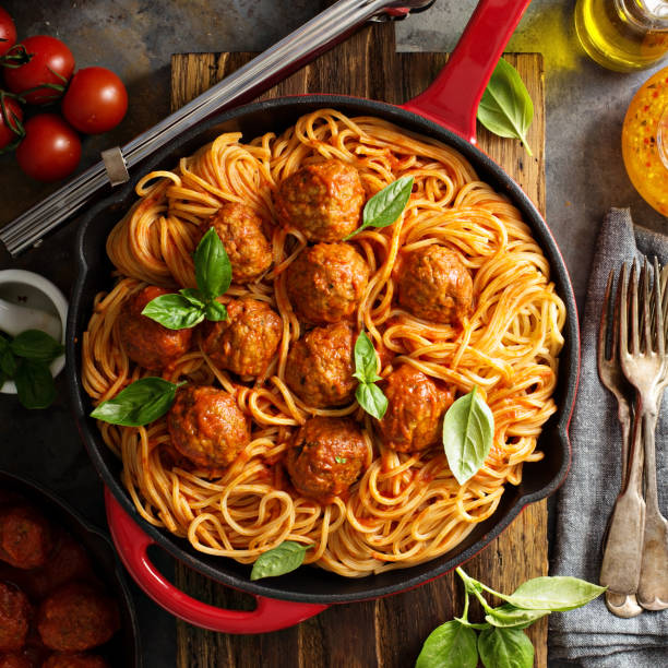 istock Spaghetti with tomato sauce and meatballs 685808410