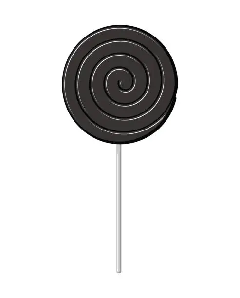 Vector illustration of Lollipop black on stick isolated. Candy on white background. Sweetness