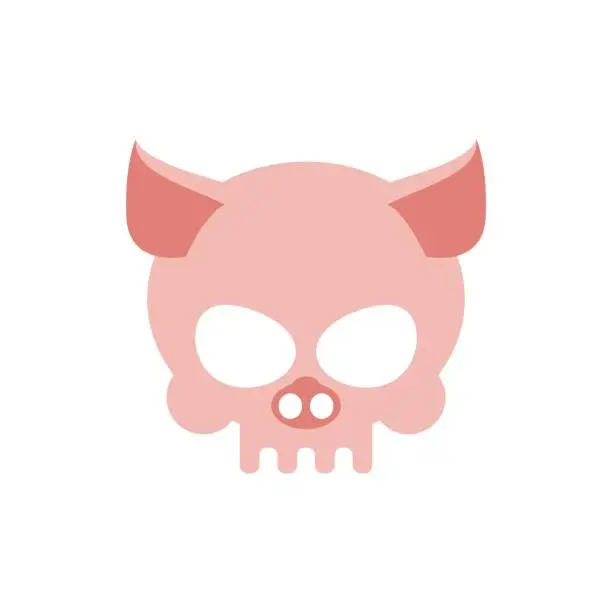 Vector illustration of Pig skull isolated. Pink Swine skeleton head