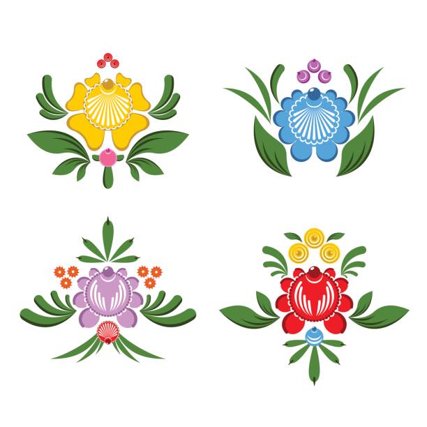 gorodets 그림 꽃. 러시아 국립 민속 공예입니다. 러시아의 전통적인 그림의 요소 - gorodets stock illustrations