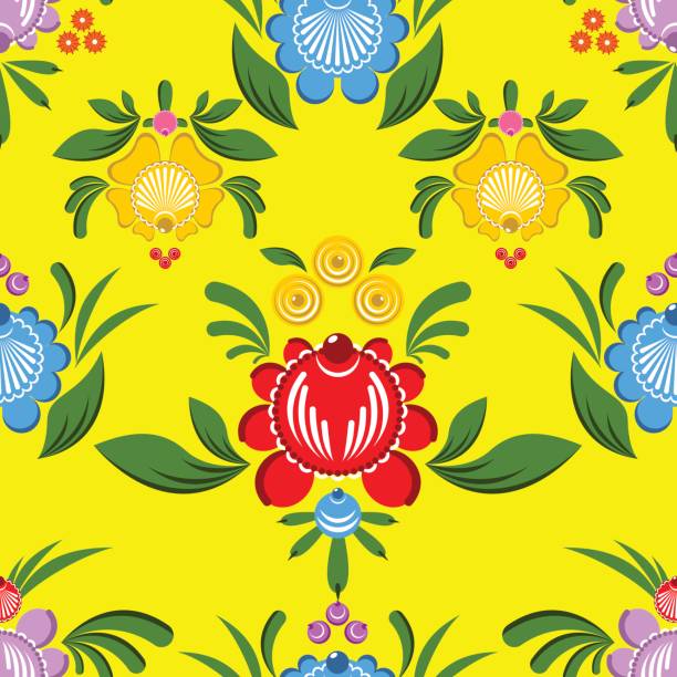 gorodets 완벽 한 패턴입니다. 꽃 장식입니다. 러시아 국립 민속 공예입니다. 러시아의 전통 장식 그림입니다. 꽃과 잎 텍스처입니다. 레트로 민족 장식 - gorodets stock illustrations