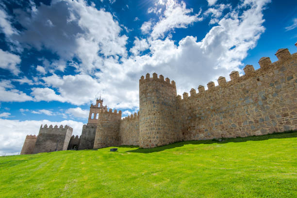 Avila city wall one afternoon with a beautiful sunset, Spain