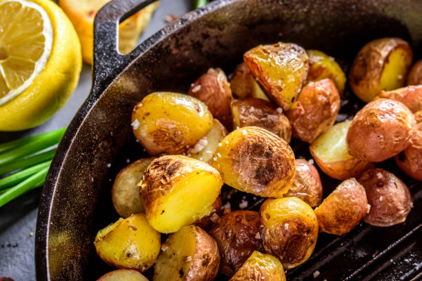 istock Pan Fried Potatoes with Sea Salt in Cast Iron Pan 685812140