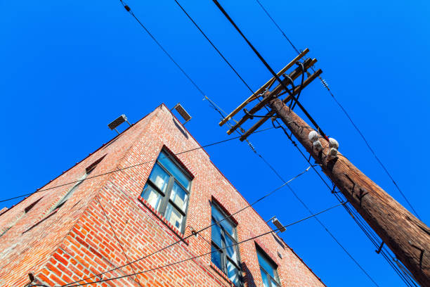 istock old brick building and old electricity pylon in NYC 685816238