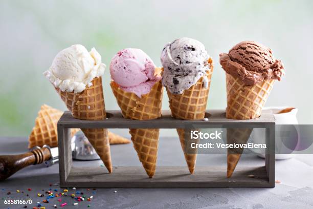 Variety Of Ice Cream Cones Stock Photo - Download Image Now - Ice Cream, Ice Cream Cone, Gelato