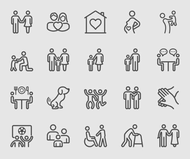 ilustrações de stock, clip art, desenhos animados e ícones de family relation line icon - symbol family people men