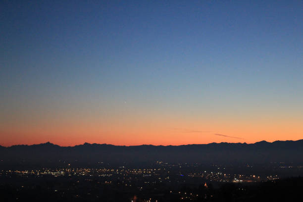 istock blue sky with golden sunset and mountains skyline 685821734