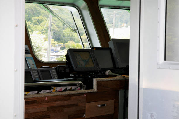 View of the sea through the windshield of a fishing boat