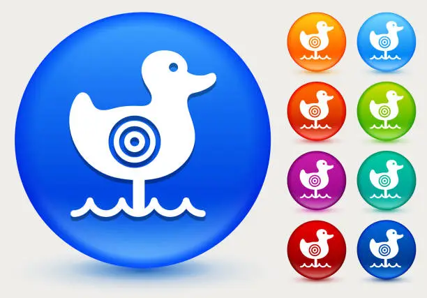Vector illustration of Shooting Duck Game Icon on Shiny Color Circle Buttons