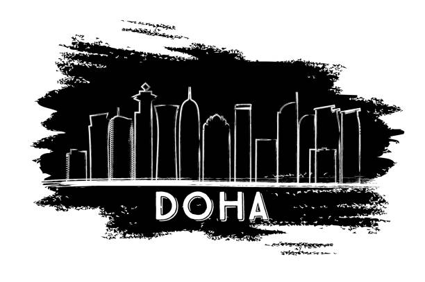 illustrations, cliparts, dessins animés et icônes de silhouette de doha de skyline. main de croquis dessinés. - illustrations de doha