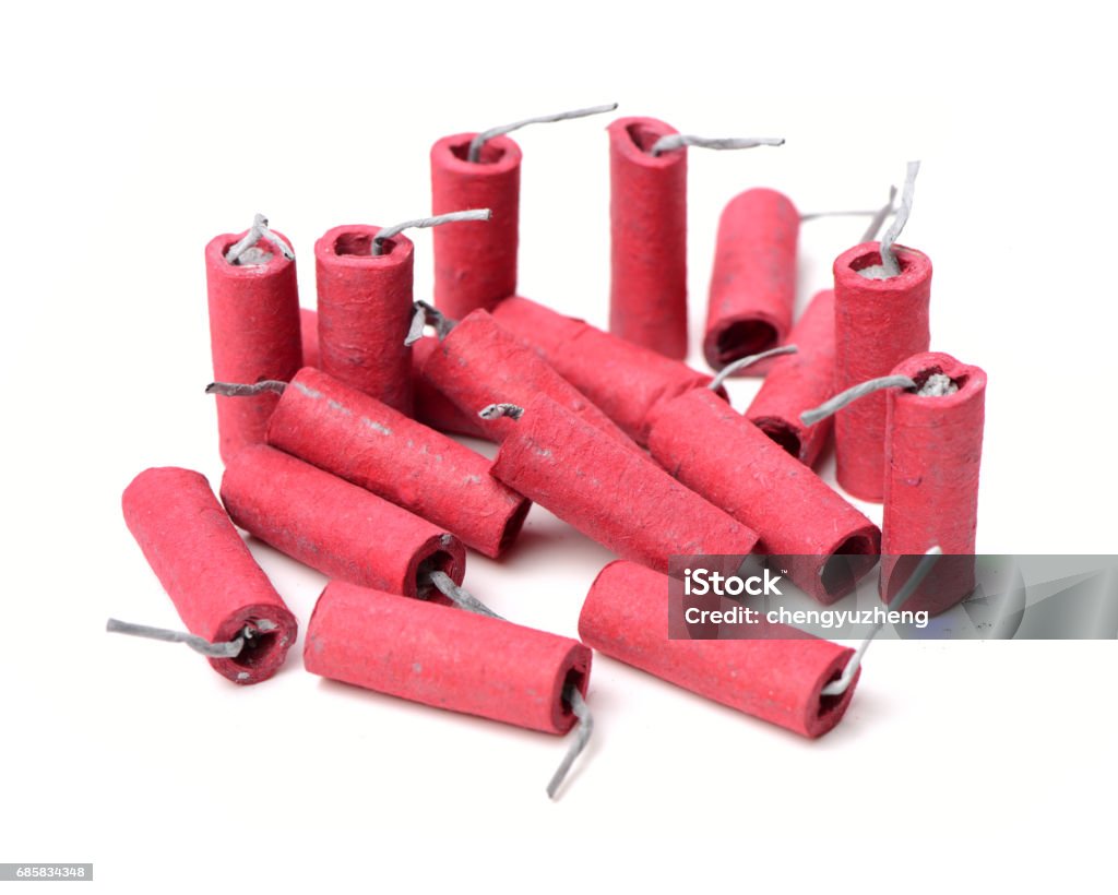 Red firecrackers string isolated on white background.Firecracker Bomb Stock Photo