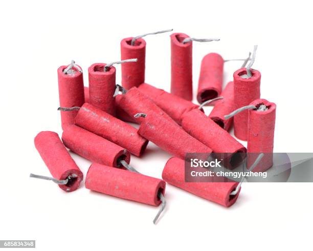 Red Firecrackers String Isolated On White Backgroundfirecracker Stock Photo - Download Image Now