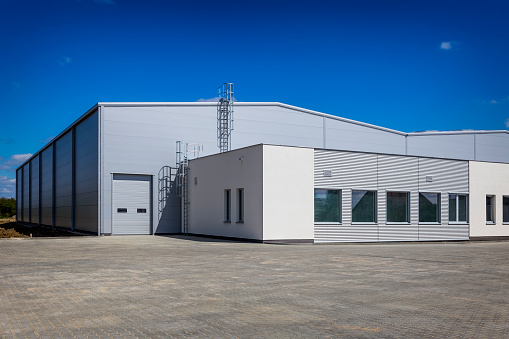 New warehouse building with large parking lot, Szczecin, Poland