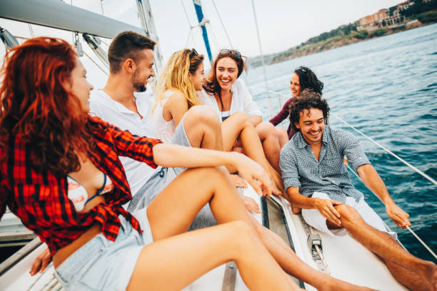 istock Happy friends on a yacht 685841830