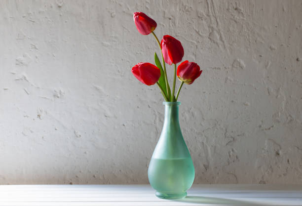 istock red tulips in vase on white background 685844070