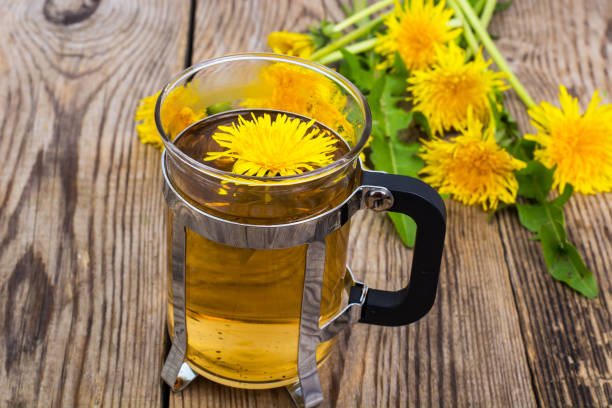 istock Herbal tea and honey from dandelions on wooden background 685845186