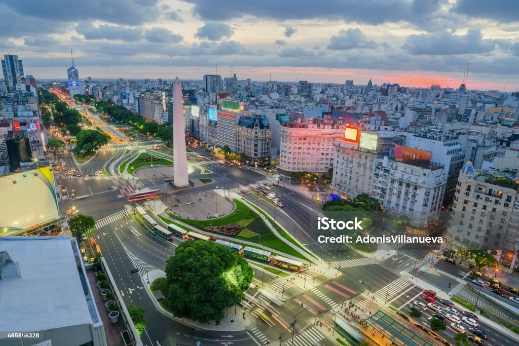 The Capital City of Buenos Aires in Argentina Buenos Aires is the capital city of Argentina in South America Obelisco de Buenos Aires Stock Photo