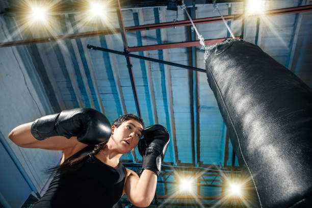 istock The female boxer training at gym 685847168