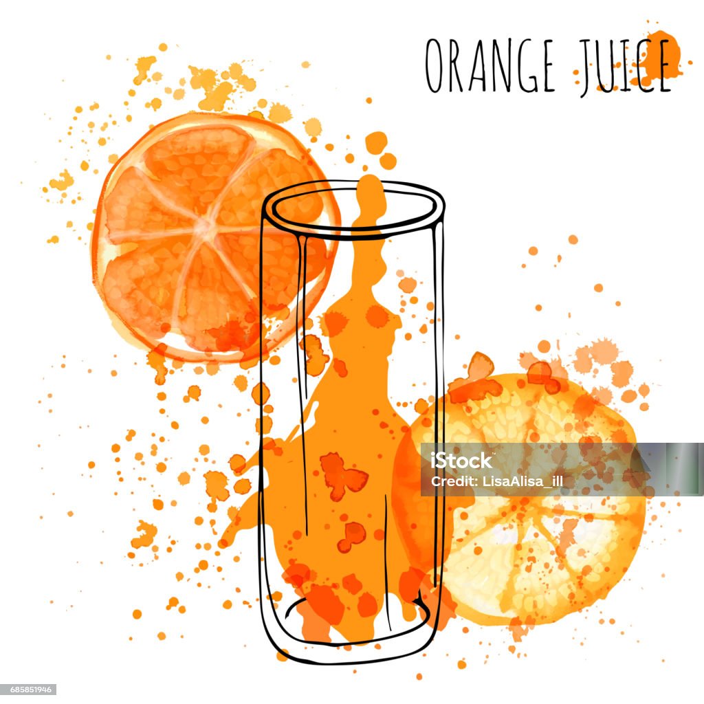 Orange Juice Splash Vector Tay Vẽ Minh Họa Màu Nước Nước Cam Trong Ly Phác  Thảo Với Những Vệt Nước Bắn Tung Tóe Hình minh họa Sẵn có - Tải xuống Hình
