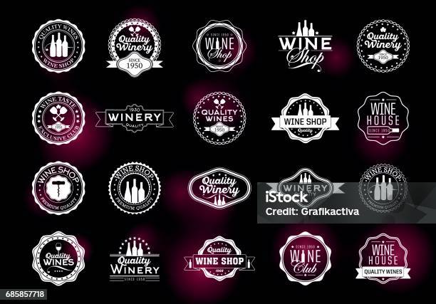 Set Of Icons For Its Wine Business Stock Illustration - Download Image Now - Logo, Wine, Liquor Store