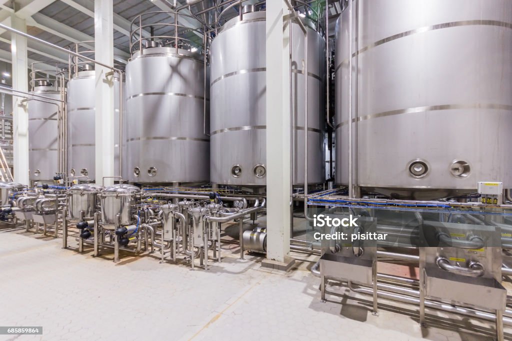 pharmaceutical factory equipment mixing tank on production line pharmaceutical factory equipment mixing tank on production line in pharmacy industry manufacture factory Chemistry Stock Photo