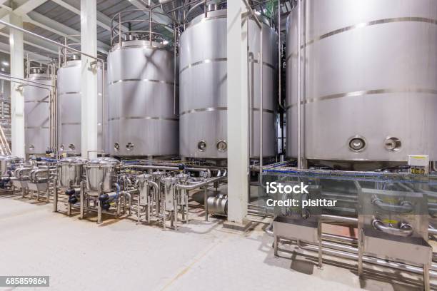 Pharmaceutical Factory Equipment Mixing Tank On Production Line Stock Photo - Download Image Now