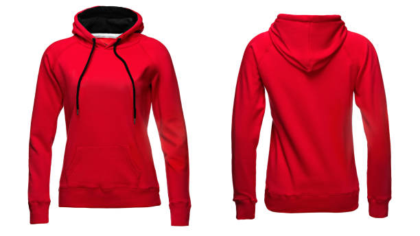 istock red women's hoodies, sweatshirt mockup, isolated on white background 685861248