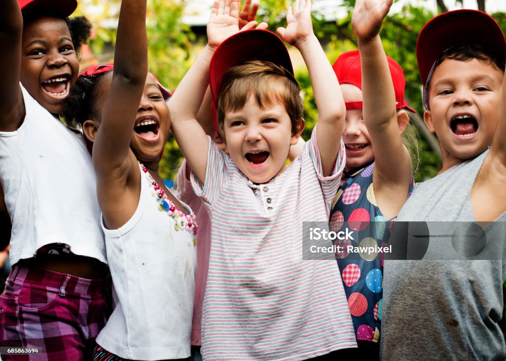 School kids cheerful outdoors field trip Summer Camp Stock Photo