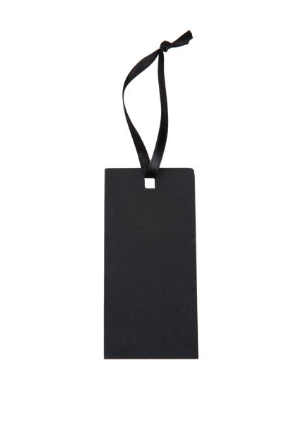 Black paper tag with a ribbon