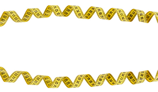 Frame of yellow measuring tape isolated on white background