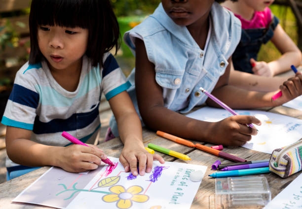 istock Group of children drawing together 685866056