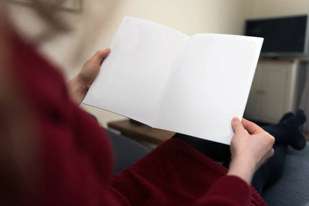 blank white newspaper page background with copy space - newspaper reading blank women imagens e fotografias de stock