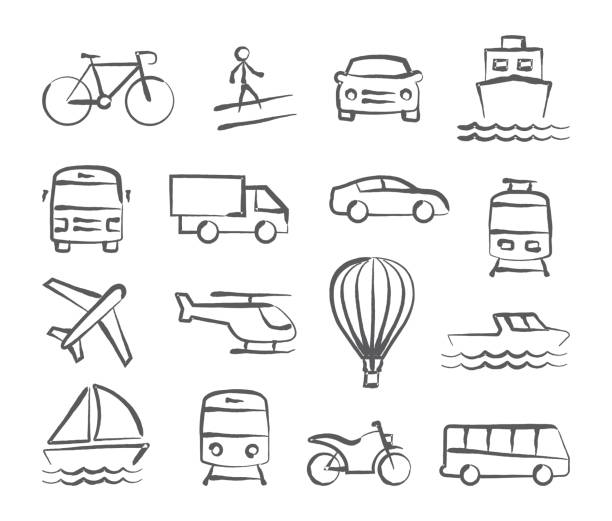 ilustrações, clipart, desenhos animados e ícones de ícones de doodle de transporte - vector symbol computer icon icon set