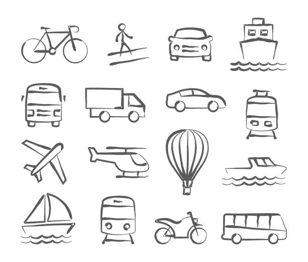 Transport doodle icons Transport icons in doodle style on white motorcycle drawings stock illustrations