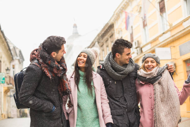 Friends hanging out on winter day