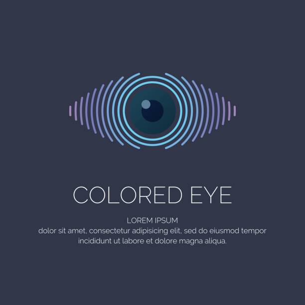 Modern colored emblem eye Modern colored emblem eye in a futuristic style. Vector illustration on a dark background for advertising blue iris stock illustrations