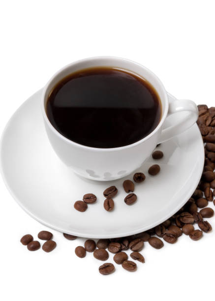 istock Cup of coffee with beans isolated on white background 685875206