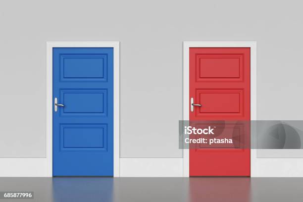 Blue And Red Doors Stock Photo - Download Image Now - Door, Choosing, Choice