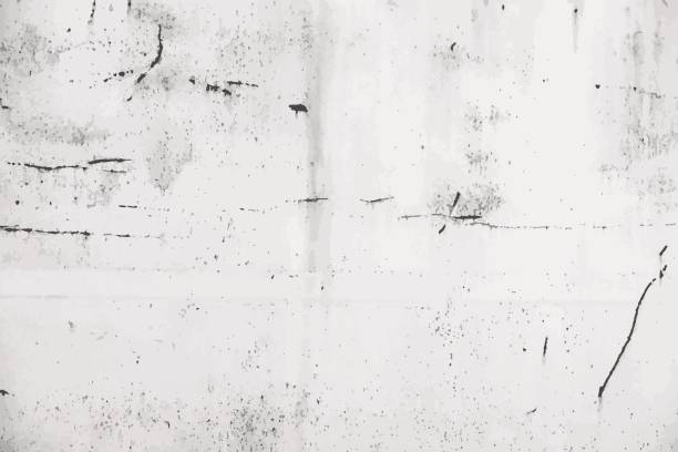 Rusted old metal background with scratches. Grunge black and white vector texture template for overlay artwork.
