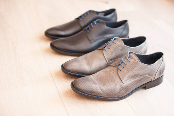 istock Men`s Gray and Black Leather Shoes 685882040