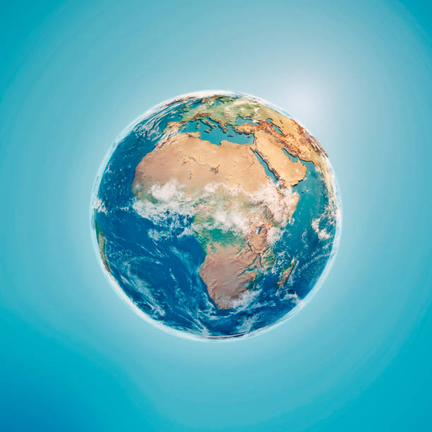 Africa 3D Render Planet Earth Clouds Africa 3D Render of the Planet Earth with Clouds.
Made with Natural Earth. URL of source data: http://www.naturalearthdata.com
Relief texture GMTED2010 data courtesy of USGS. URL of source image: https://topotools.cr.usgs.gov/GMTED_viewer/gmted2010_global_grids.php
Cloud data courtesy of NASA. URL of source image: https://visibleearth.nasa.gov/view.php?id=57747
The source data is in the public domain. planet earth africa stock pictures, royalty-free photos & images