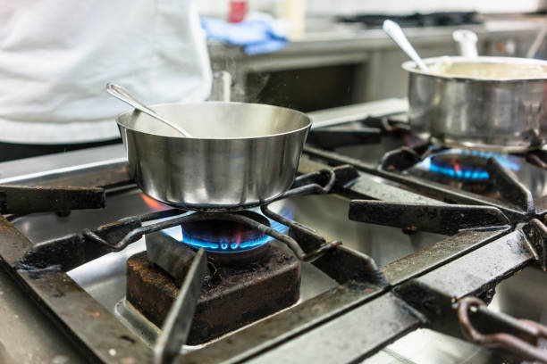istock Dish on gas stove in restaurant or hotel kitchen 685883130