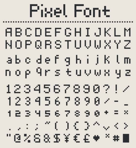ilustrações, clipart, desenhos animados e ícones de alfabeto de pixel font, letras e números, tipo videgame retrô - number 80