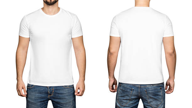 istock White t-shirt on a young man white background, front and back 685885538