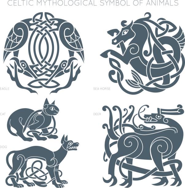 ilustrações de stock, clip art, desenhos animados e ícones de ancient celtic mythological symbol of animals. vector illustrati - celtic cross