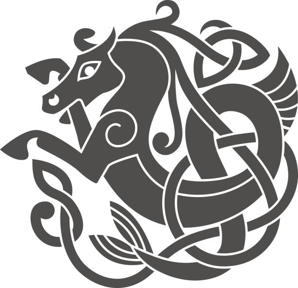 Ancient celtic mythological symbol of sea horse. Ancient celtic mythological symbol of sea horse. Vector knot ornament. celtic knot animals stock illustrations