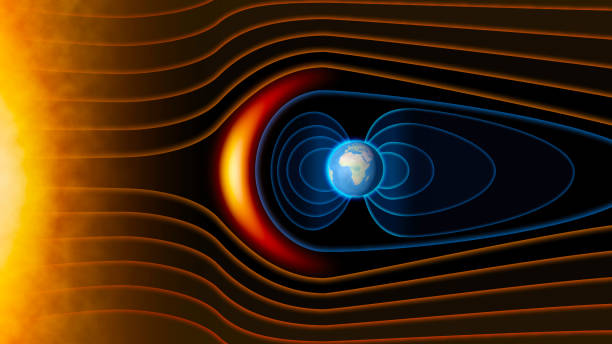 Earth's magnetic field, the Earth, the solar wind, the flow of particles Earth's magnetic field, the Earth, the solar wind, the flow of particles. Element of this image is furnished by NASA earth's atmosphere stock pictures, royalty-free photos & images