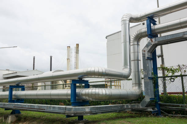 istock Industrial pipelines in power station facility 685892514