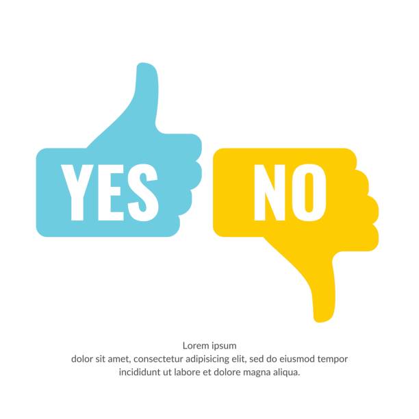 Vector illustration of hand voting with Yes and No in flat style Vector illustration of hand voting with Yes and No in flat style suitable for website design and applications infamous stock illustrations